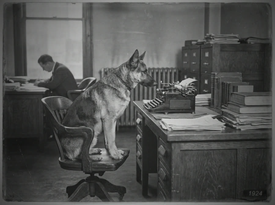 Zorro at a typewriter, Hollywood, 1924